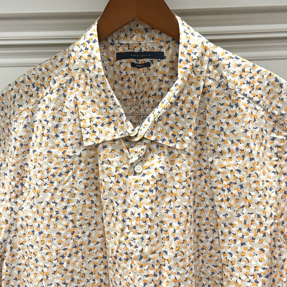 Perry Ellis Men’s 2XL Tall Button-Down Shirt – Stretch – Abstract Print Bird
